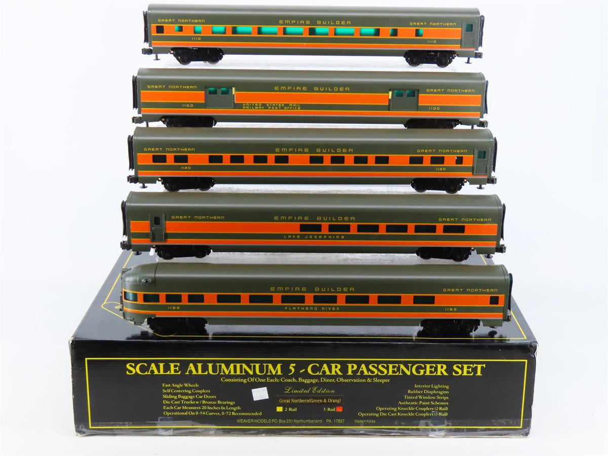 O Gauge 3-Rail Weaver GN Great Northern Green &amp; Orange 5-Car Passenger Set