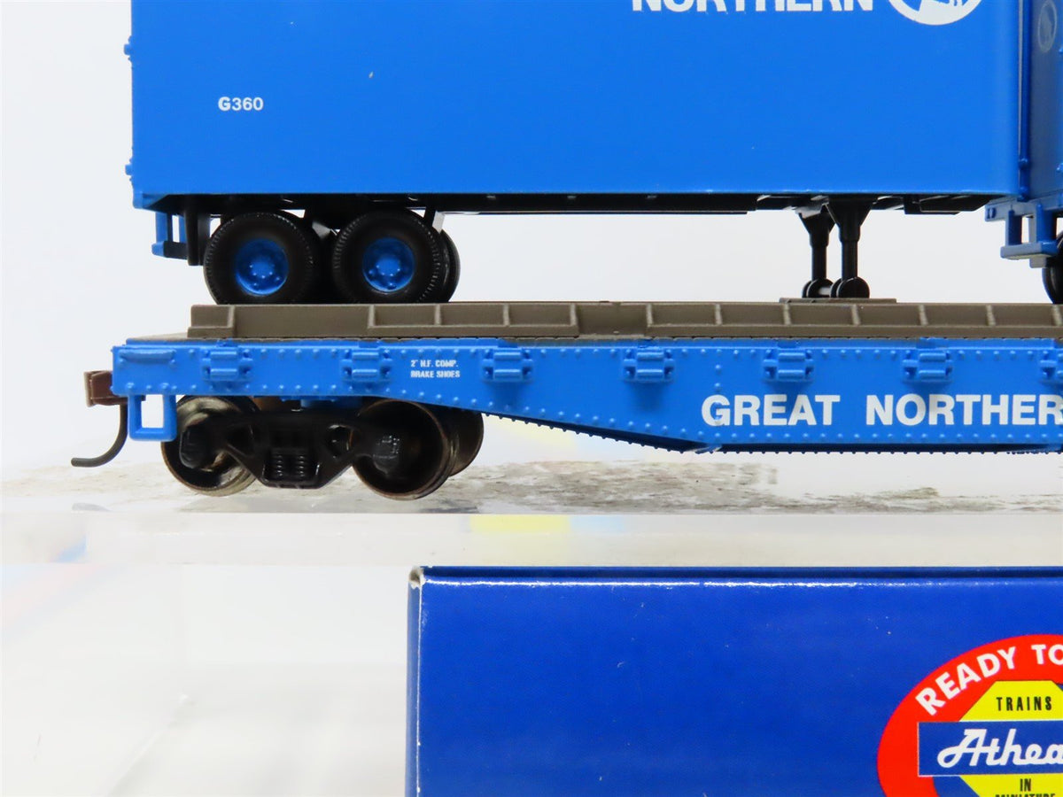 HO Scale Athearn 92399 GN Great Northern 50&#39; Flat Car #60236 w/ Two 25&#39; Trailers