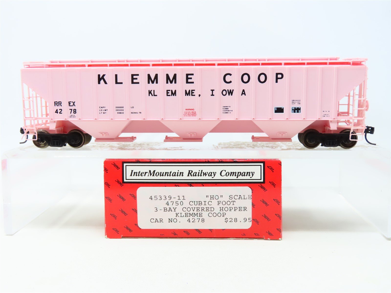 HO Scale InterMountain 45339-11 RREX Klemme Co-Op 3-Bay Covered Hopper #4278