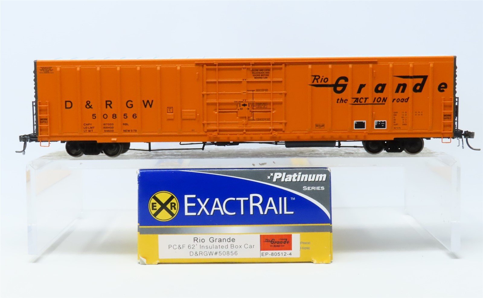 HO ExactRail Platinum EP-80512-4 D&RGW Rio Grande 62' Insulated Box Car #50856