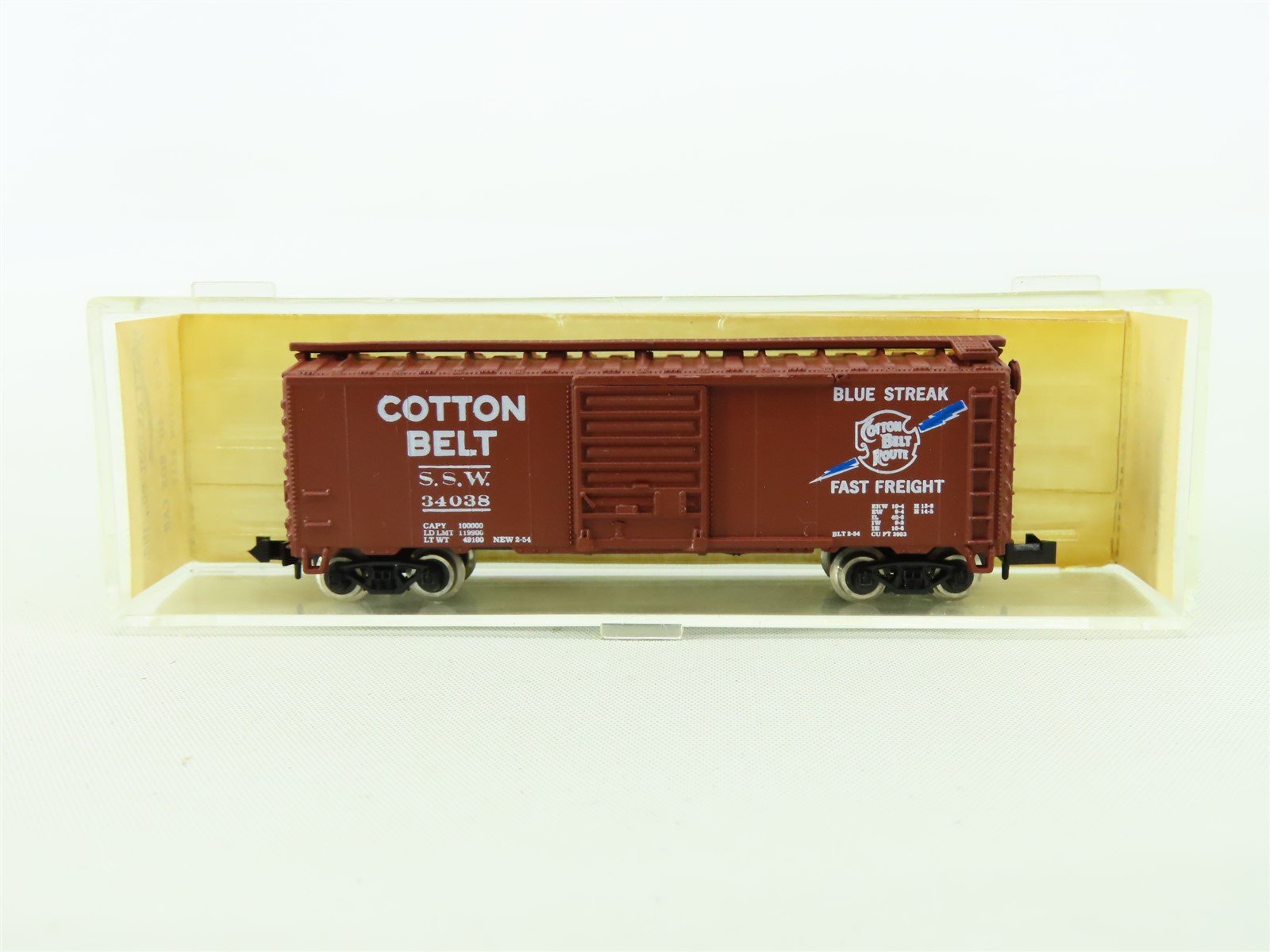 N Scale Atlas 3429 SSW Cotton Belt "Blue Streak" 40' Steel Box Car #34038