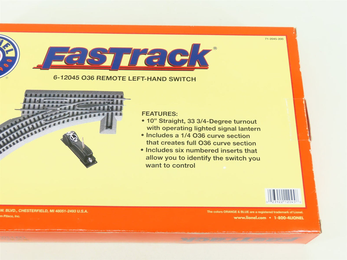 O Gauge 3-Rail Lionel FasTrack #6-12045 O36 Left-Hand Remote Switch Track
