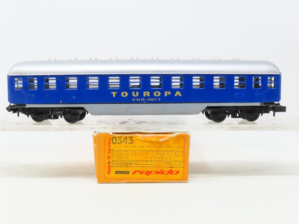 N Scale Arnold Rapido 0343 Touropa Coach Passenger Car #51 80 53-40017-6