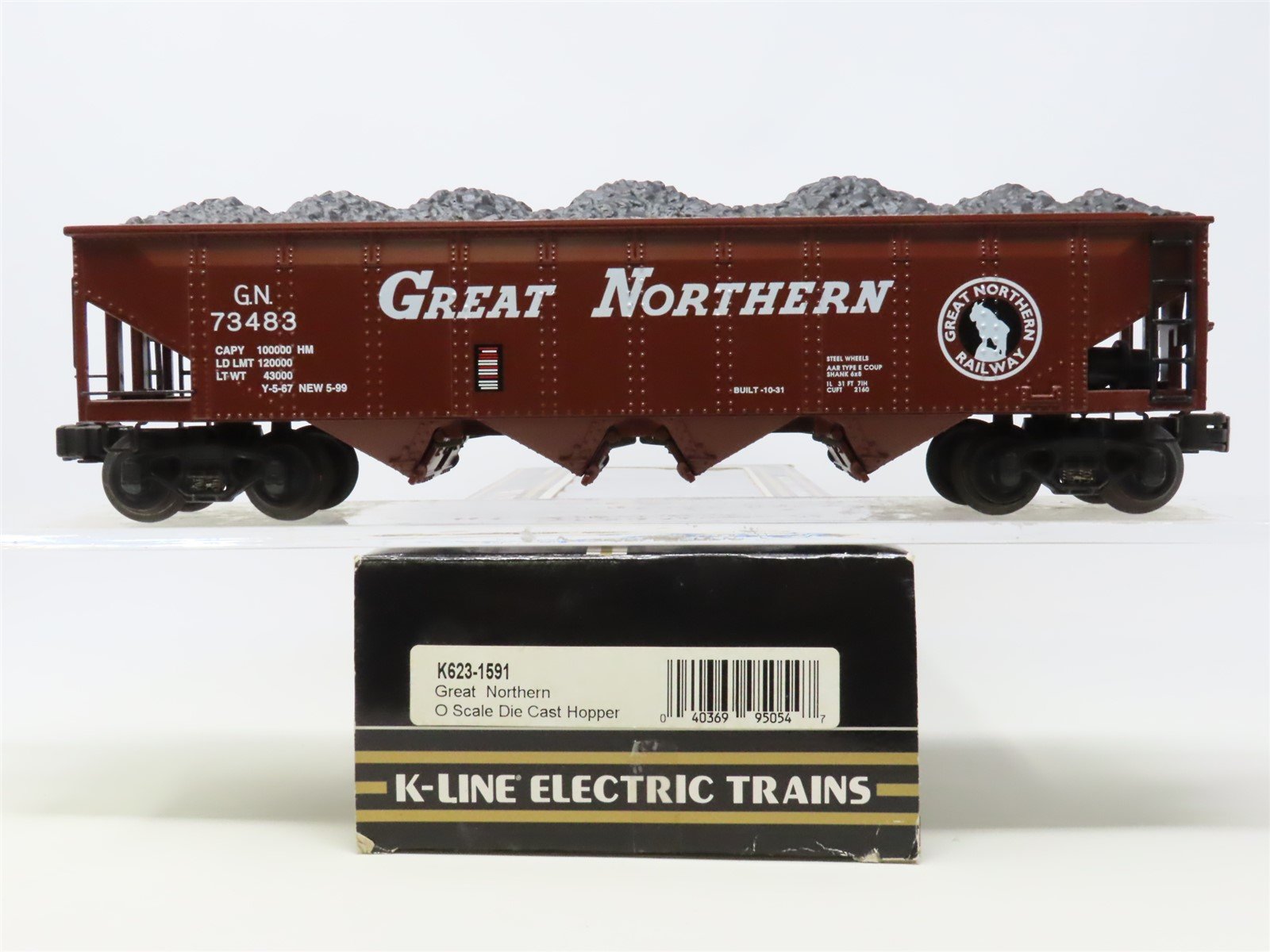 O Gauge 3-Rail K-Line K623-1591 GN Great Northern 4-Bay Hopper #73483 w/Load