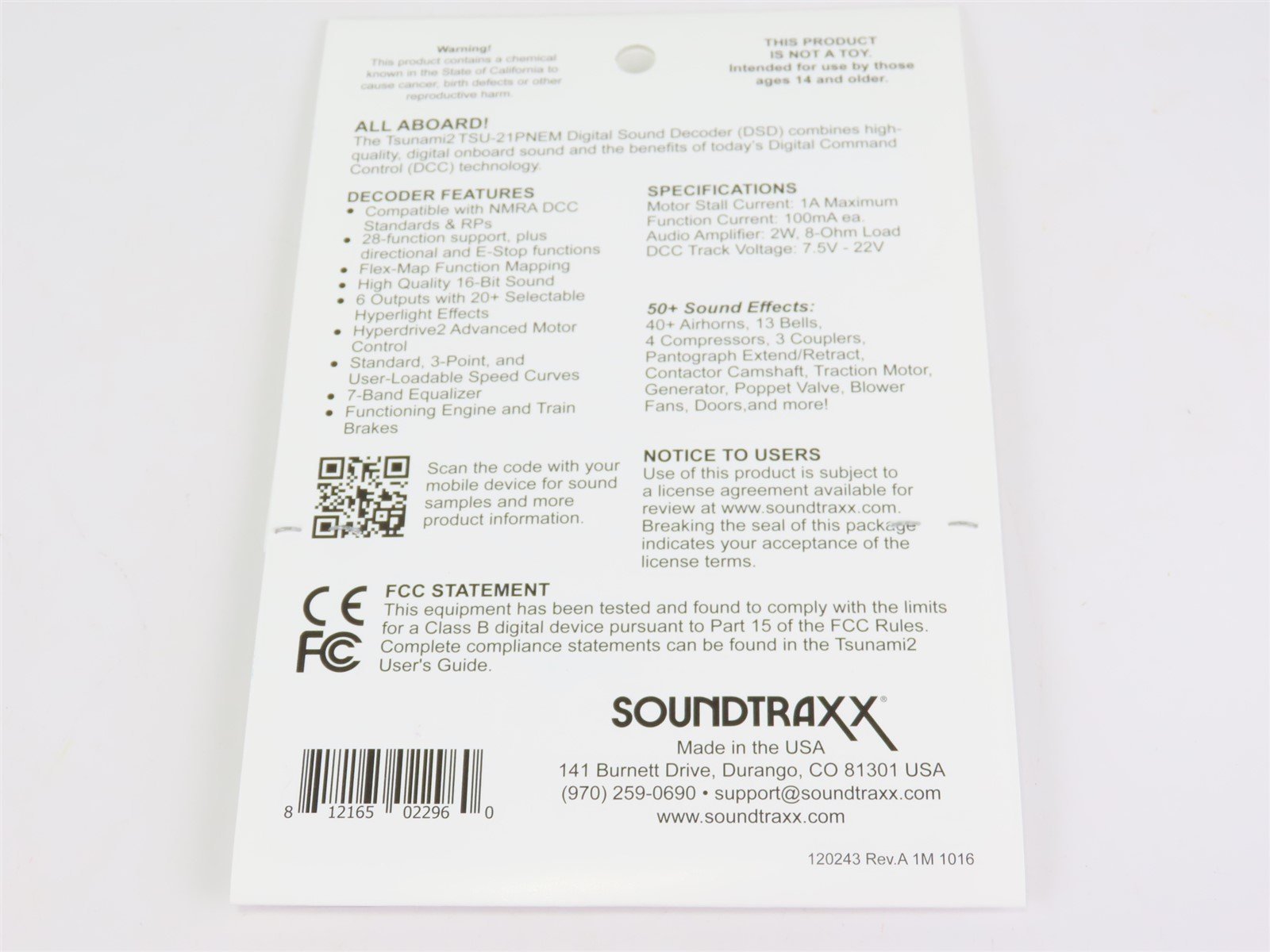 Soundtraxx Tsunami 2 TSU-21PNEM 886003 ELECTRIC MODELS DCC / SOUND Decoder