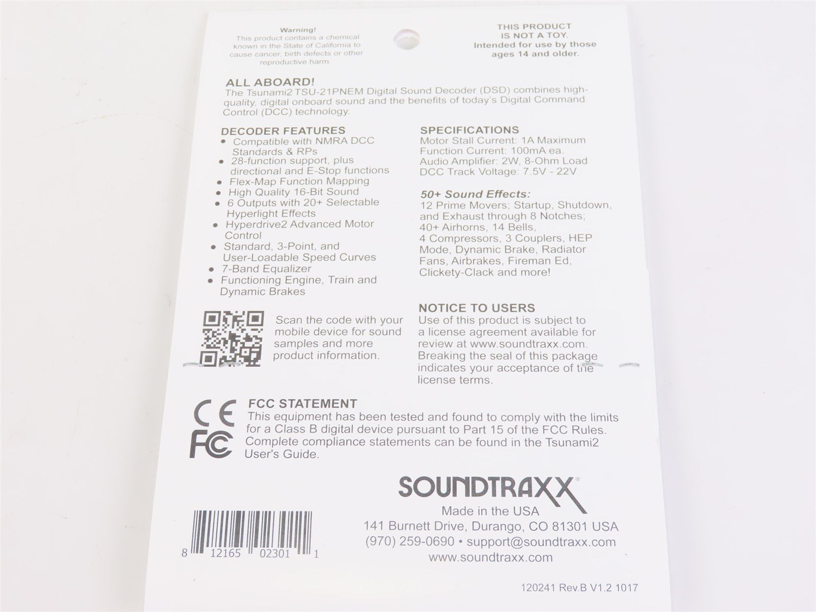 Soundtraxx Tsunami 2 TSU-21PNEM 885012 Baldwin & Other 1AMP DCC / SOUND Decoder