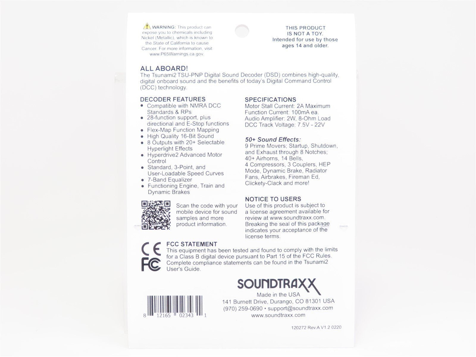 Soundtraxx Tsunami 2 TSU-PNP8 885816 Baldwin & Others Diesel DCC / SOUND Decoder