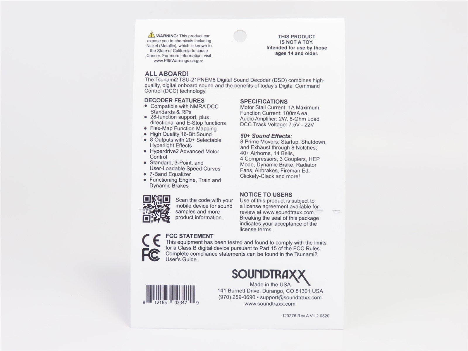 Soundtraxx Tsunami 2 885810 TSU-21PNEM8 GE Diesel DCC / SOUND Decoder 8-Function