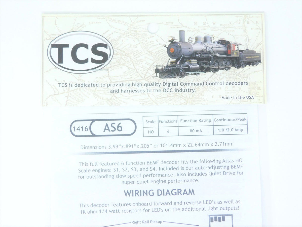 TCS 1416 AS6 6-Function HO Scale DCC Drop-in Decoder: Atlas S1, S2, S3 &amp; S4