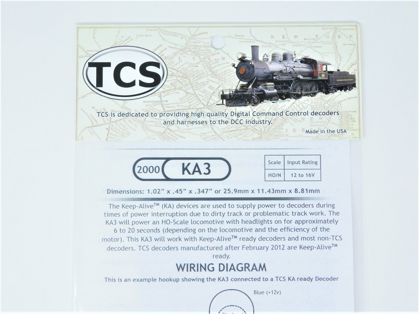 TCS 2000 KA3 DCC Keep-Alive: Interruption Power for HO Scale Locomotives