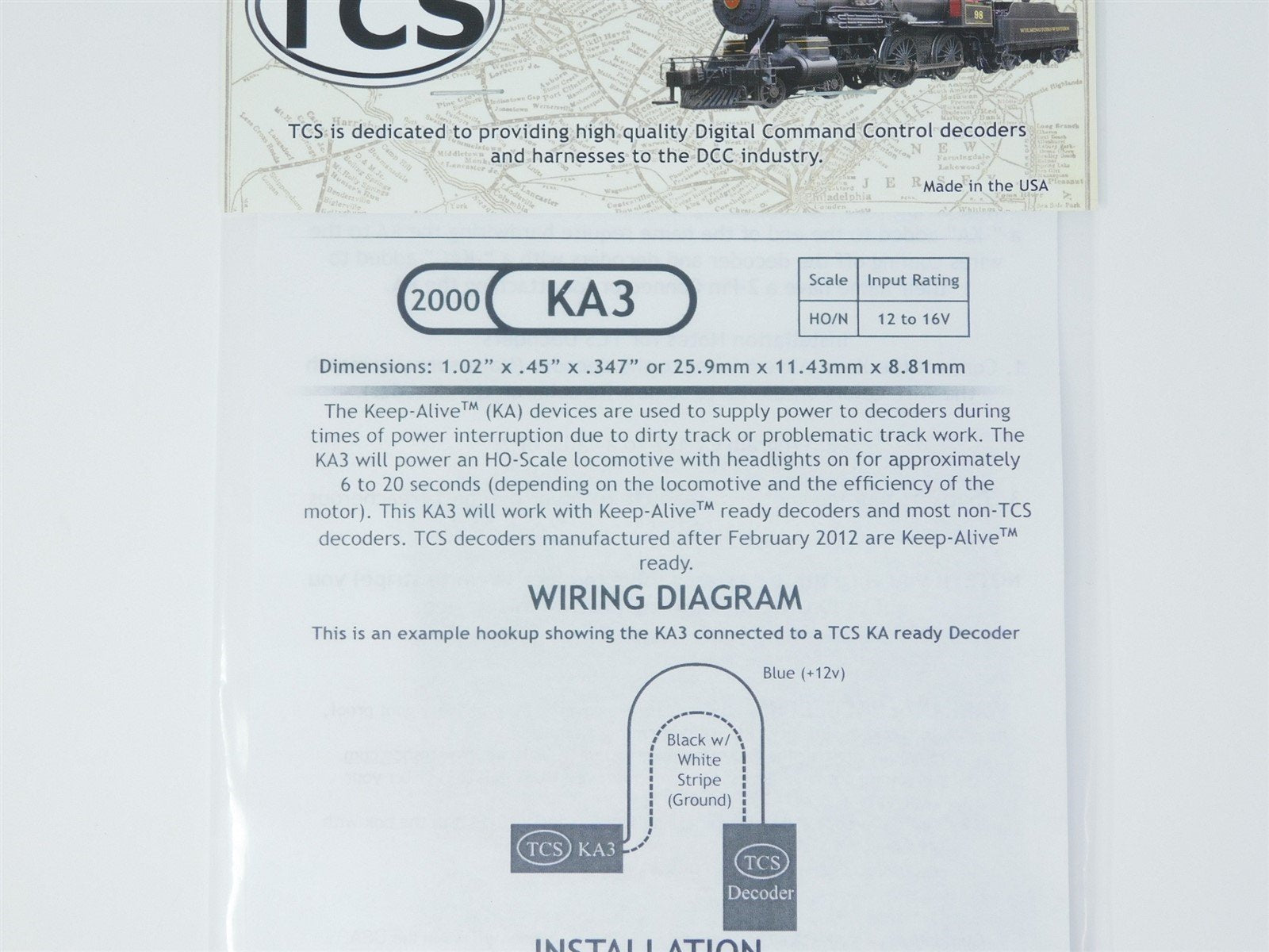 TCS 2000 KA3 DCC Keep-Alive: Interruption Power for HO Scale Locomotives