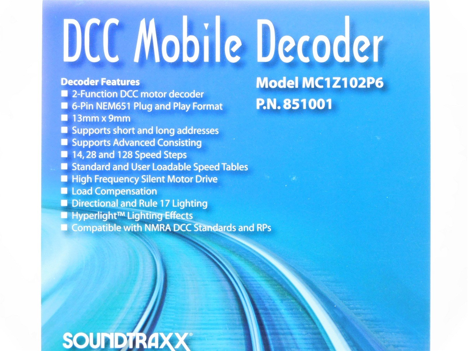 Soundtraxx 851001 MC1Z102P6 Z/N Scale 2-Function DCC Mobile Decoder 6-Pin NEM651