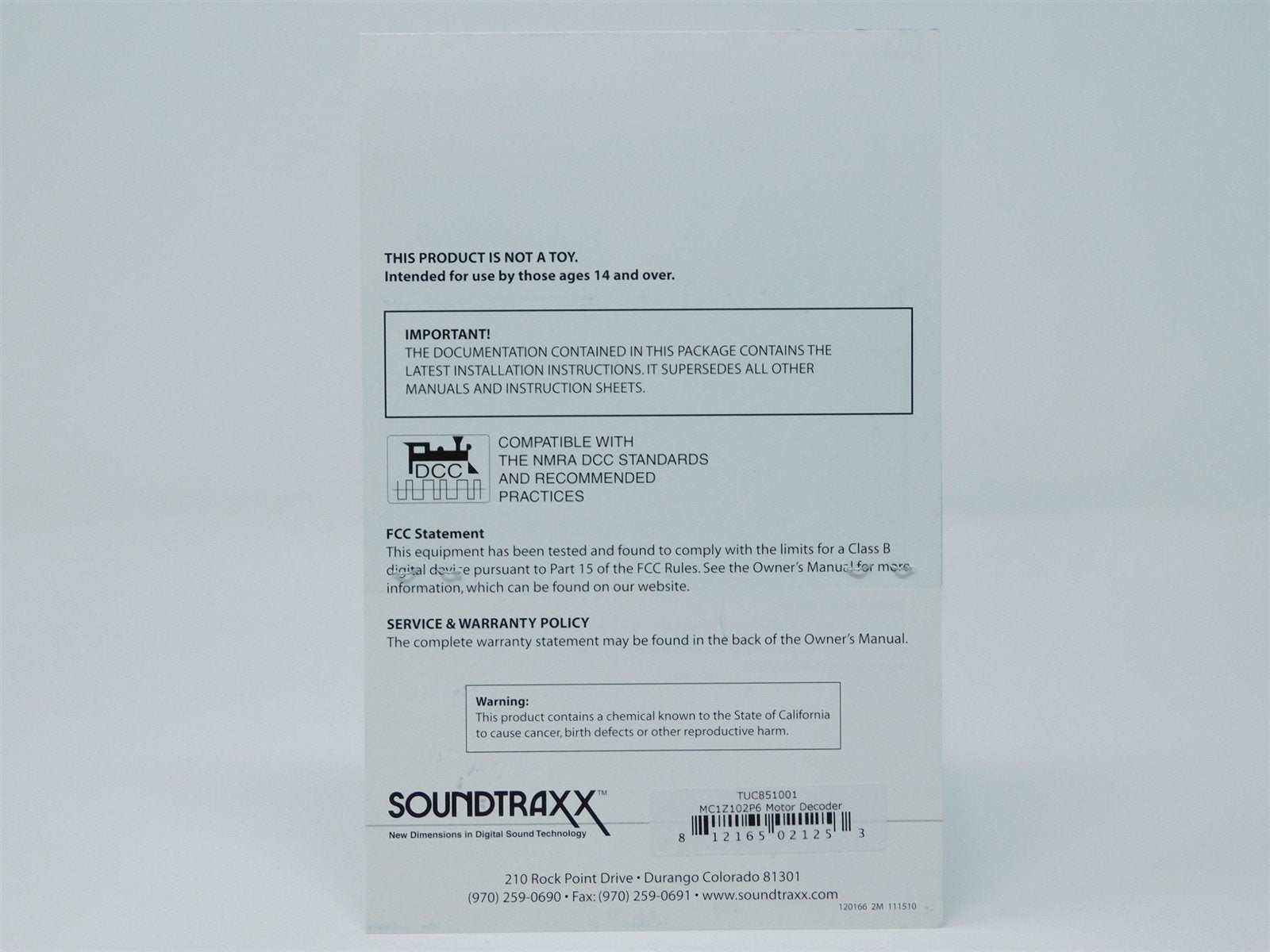 Soundtraxx 851001 MC1Z102P6 Z/N Scale 2-Function DCC Mobile Decoder 6-Pin NEM651