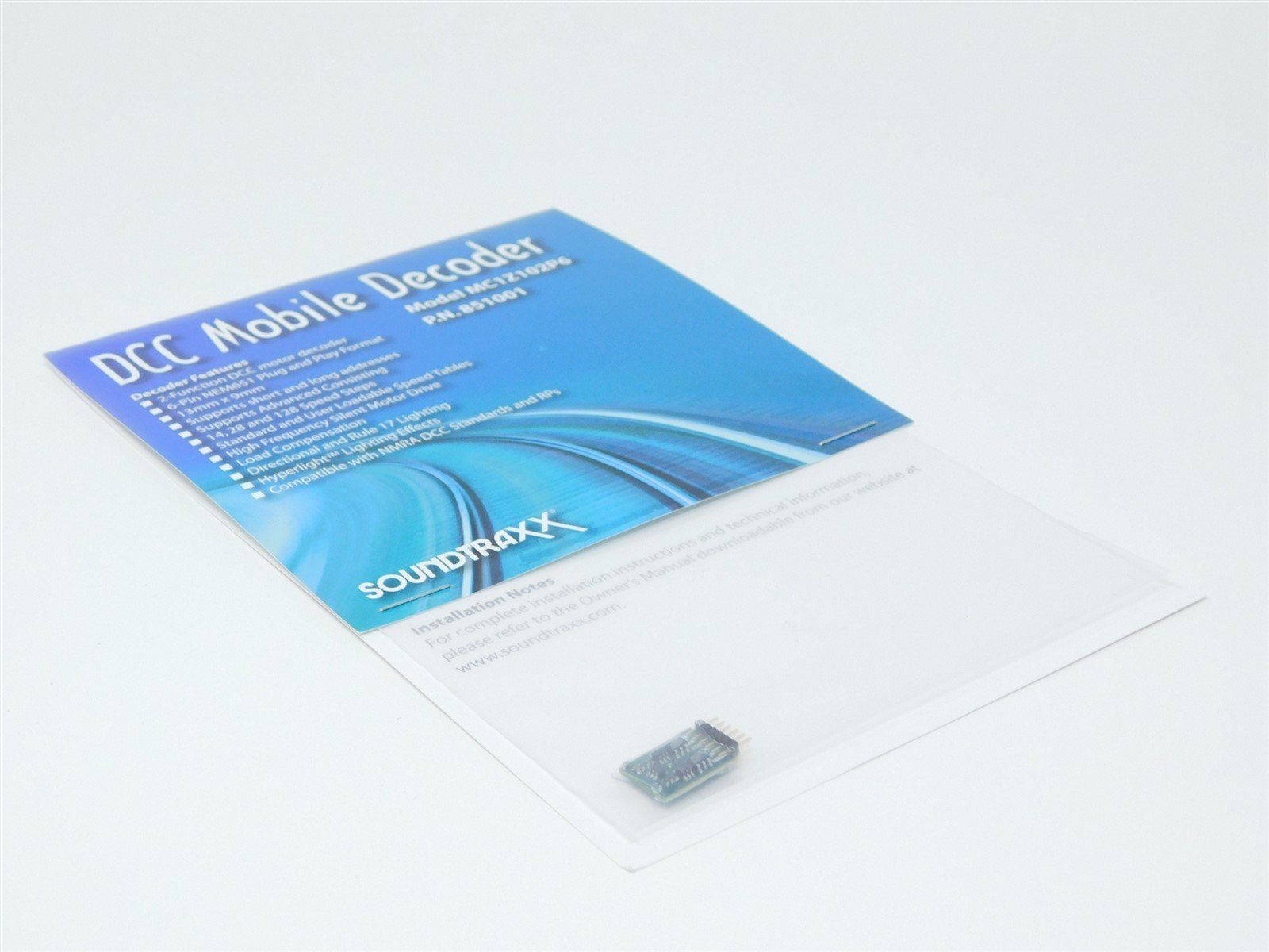 Soundtraxx 851001 MC1Z102P6 Z/N Scale 2-Function DCC Mobile Decoder 6-Pin NEM651