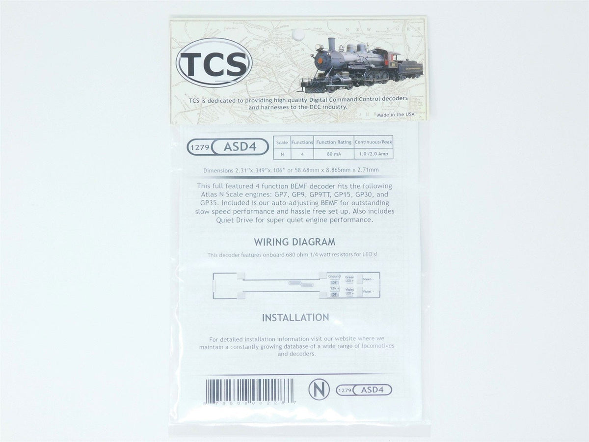 TCS 1279 ASD4 4-Function BEMF N Scale DCC Drop-in Decoder: Atlas GP Units