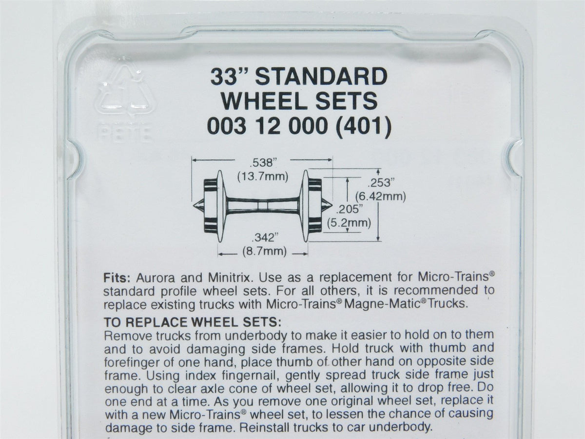 N Scale Micro-Trains MTL 00312000 (401) Medium Flange 33&quot; Standard Wheel Sets
