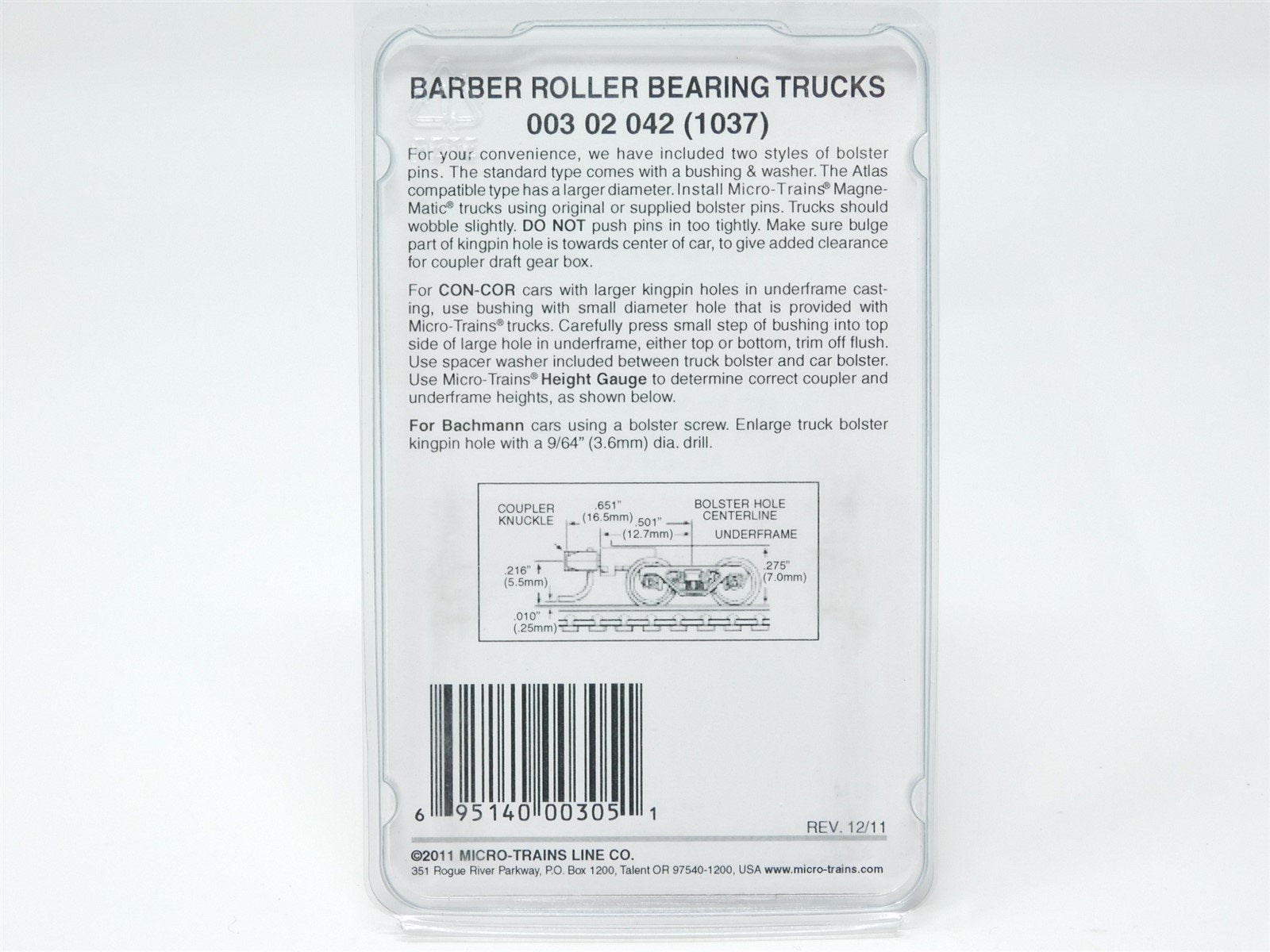 N Scale Micro-Trains MTL 00302042 (1037) Barber Roller Bearing Trucks M Couplers