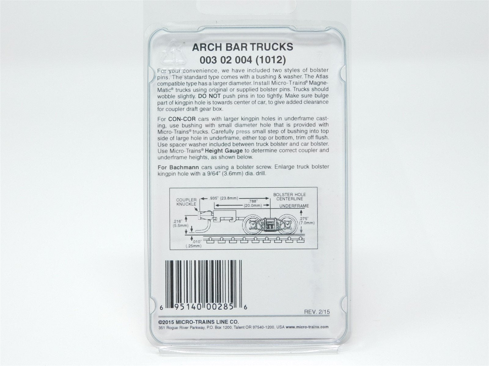 N Scale Micro-Trains MTL 00302004 (1012) Arch Bar Trucks Long Ext Couplers 1pair