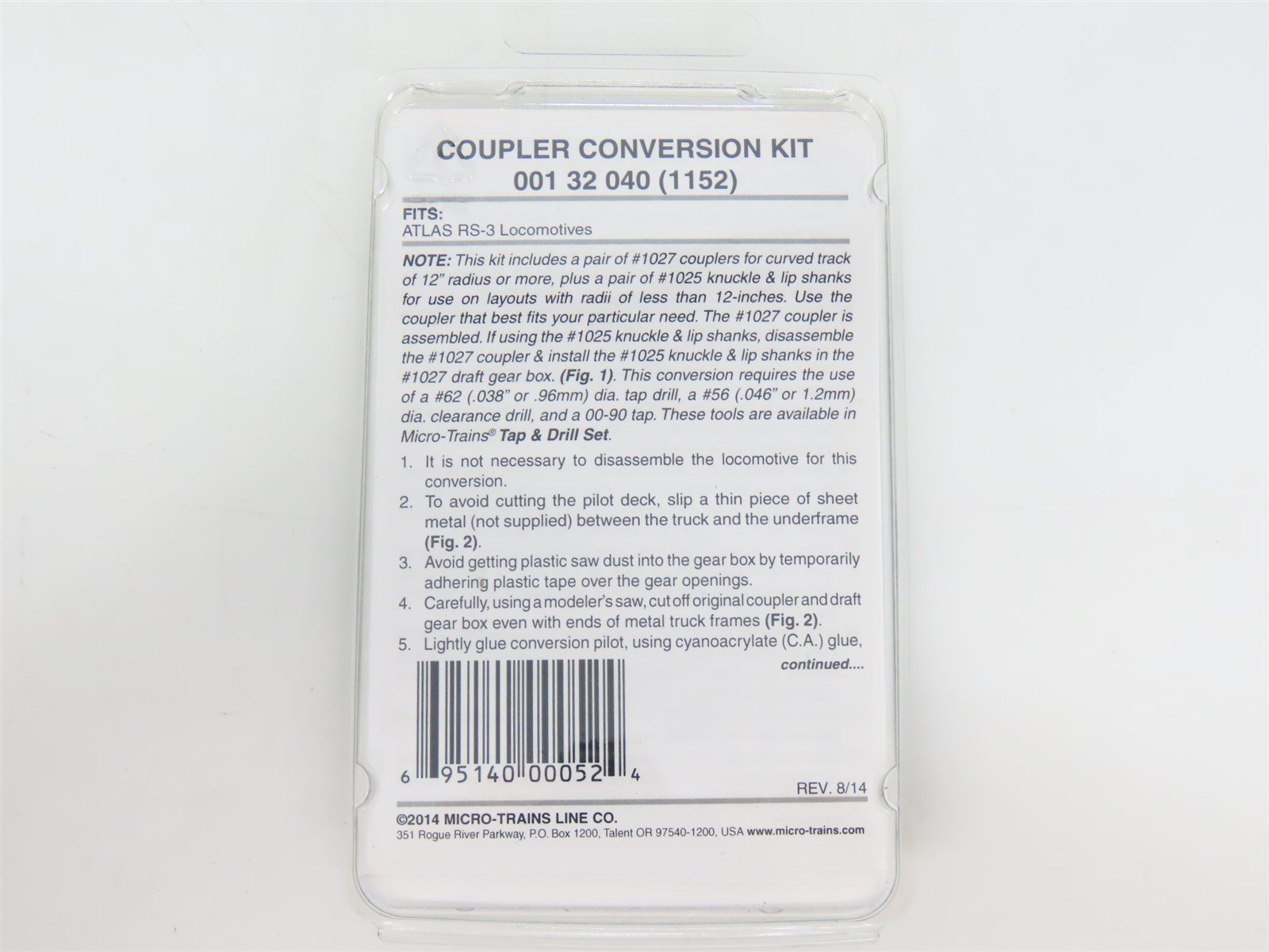 N Scale Micro-Trains MTL 00132040 (1152) Atlas RS-3 Diesel Coupler Conversion
