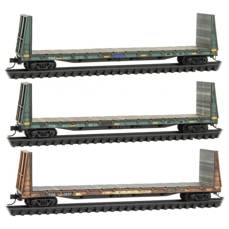 N Micro-Trains MTL 99305015 TOE Texas, Oklahoma &amp; Eastern 61&#39; Flat Car 3-Pack