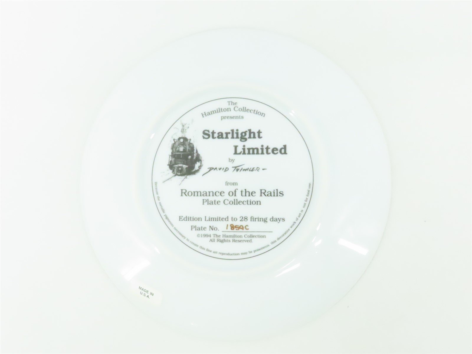The Hamilton Romance of the Rails Plate Collection #1859C - Starlight Limited