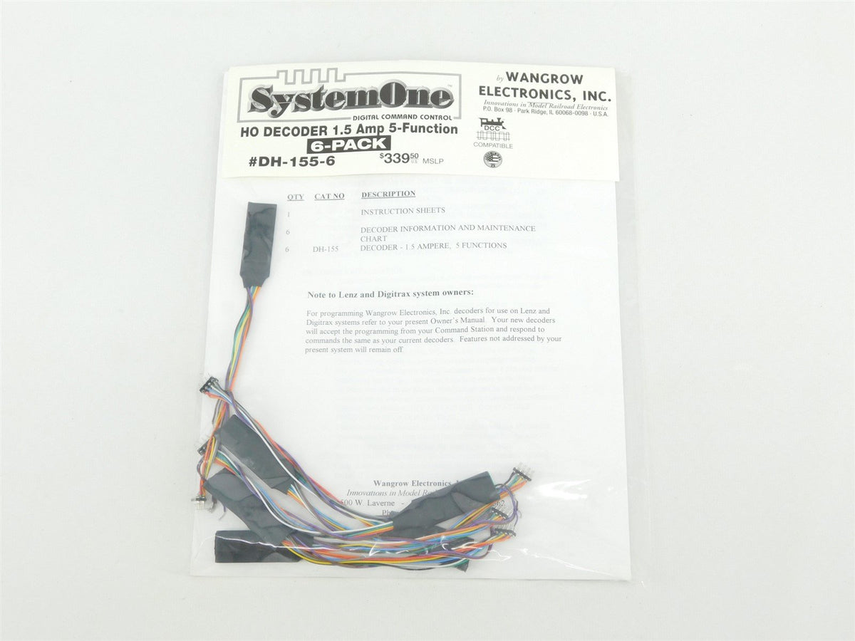 Wangrow System One #DH-155-6 HO Scale 1.5 Amp 5-Function DCC Decoder 6-Pack