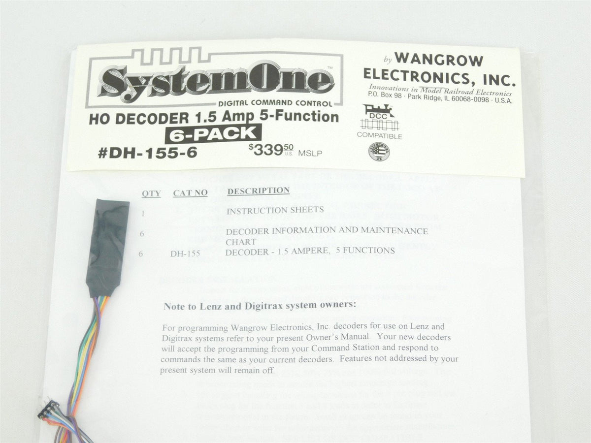 Wangrow System One #DH-155-6 HO Scale 1.5 Amp 5-Function DCC Decoder 6-Pack