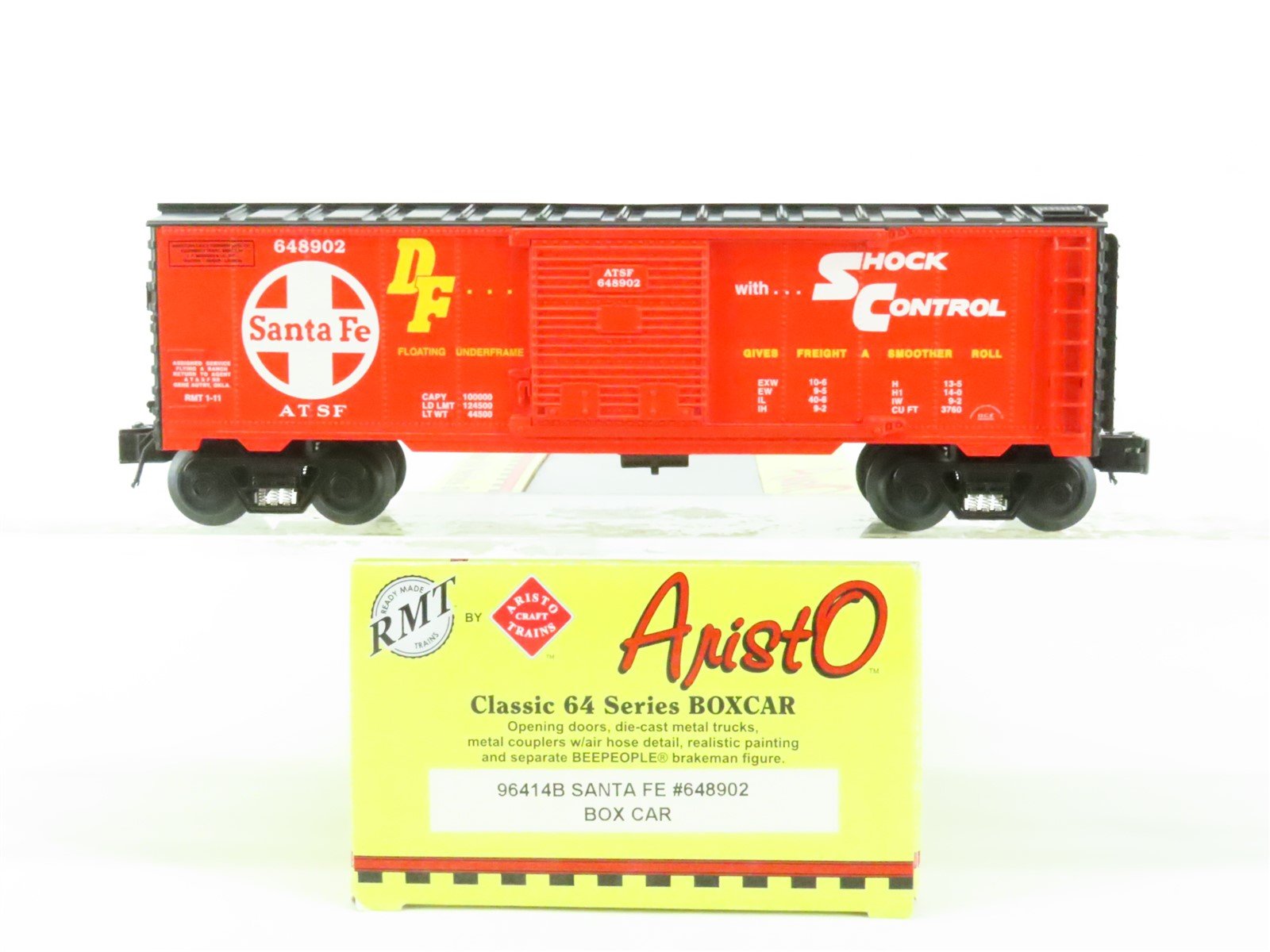 O RMT Aristocraft AristO 64 Series 96414B ATSF "Shock Control" Box Car #648902