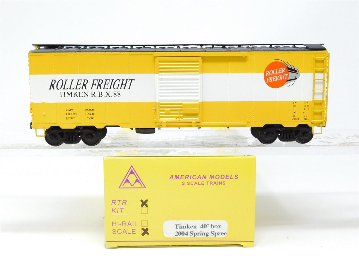 S Scale American Models RBX Roller Freight Timken 2004 Spring Spree 40&#39; Box Car