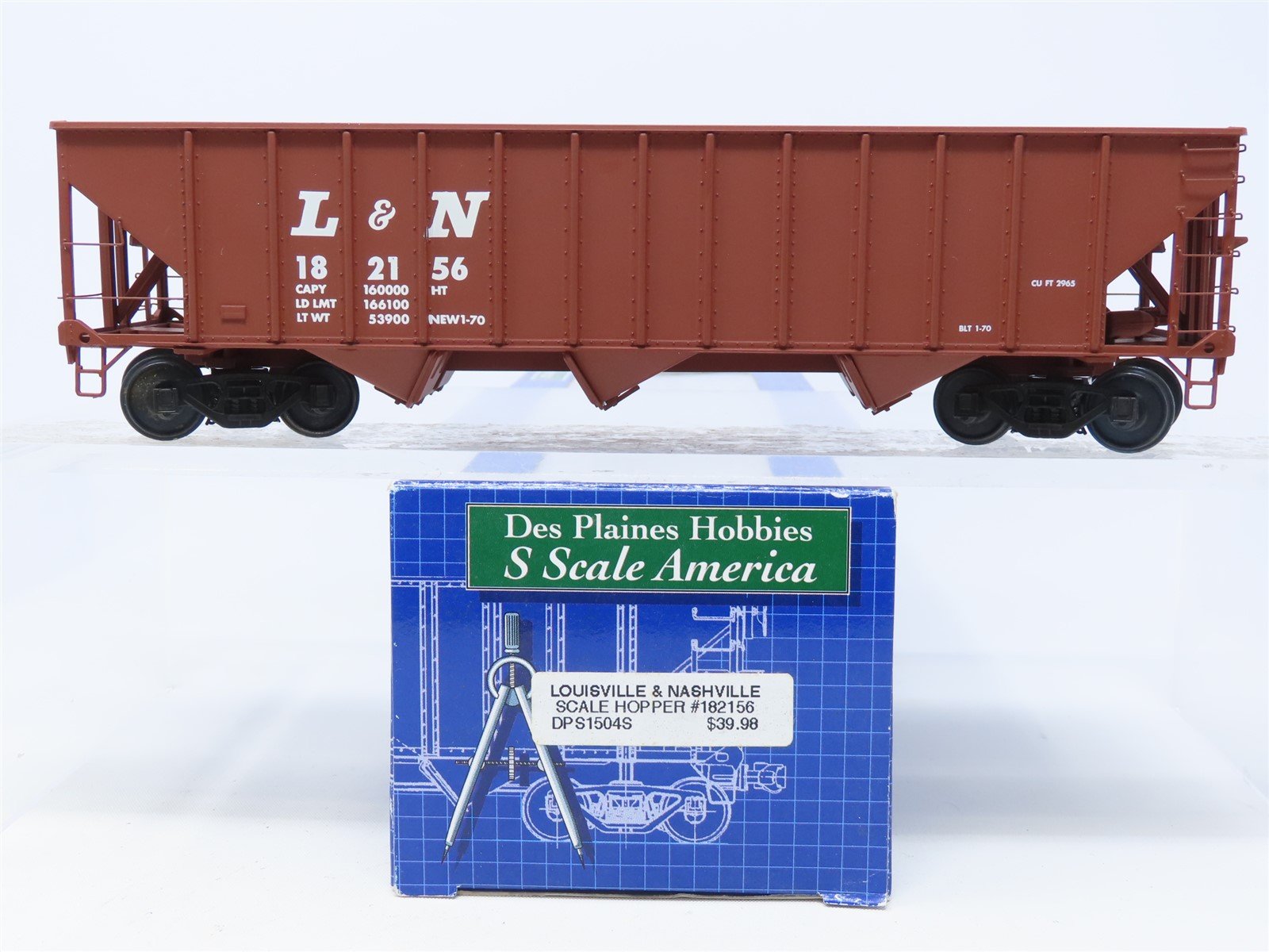 S Scale Des Plaines DPS1504S L&N Louisville & Nashville 3-Bay Hopper #182156