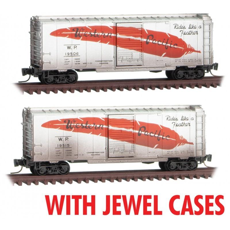 Z Scale Micro-Trains MTL 98305284 WP &quot;Feather&quot; 40&#39; Box Car Set 2-Pk - Weathered