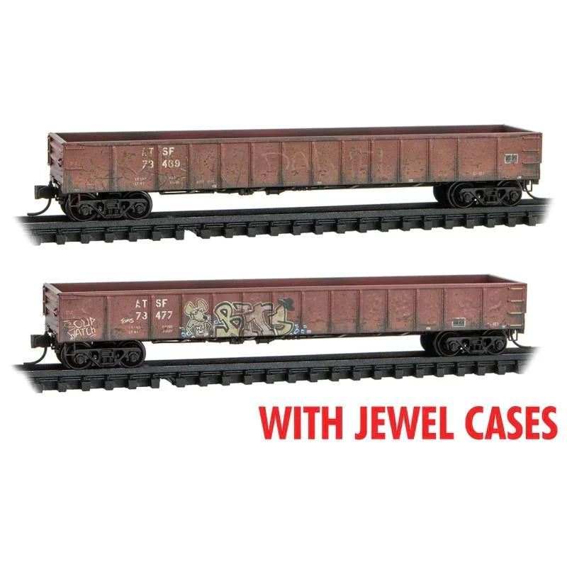 N Scale Micro-Trains MTL 98305031 ATSF Santa Fe 50&#39; Gondola Set 2-Pk - Weathered