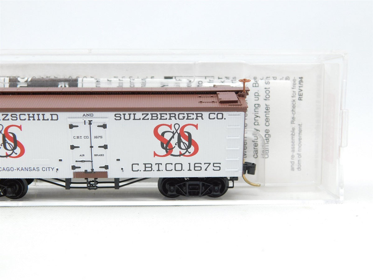 N Micro-Trains MTL 58020 CBTCO Schwarzschild &amp; Sulzberger 36&#39; Wood Reefer #1675