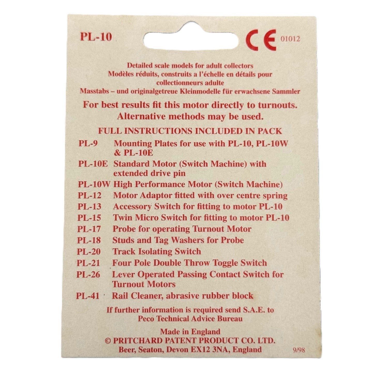 Peco Lectrics PL-10 Switch Machine Motor For Remote Control Of Track Turnouts