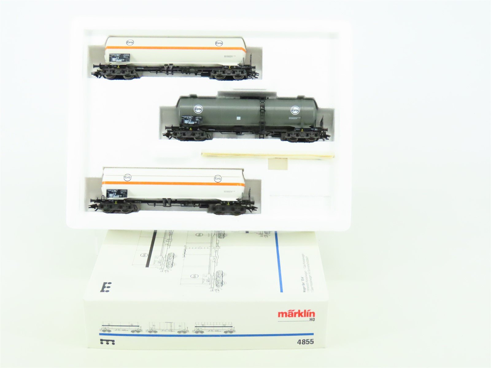 HO Marklin 4855 DB German "EVA" Petroleum & Pressure Gas Tank 3-Car Freight Set