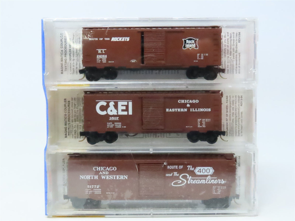 N Scale Micro-Trains MTL #20562 RI C&amp;EI CNW Windy City Special Box Car 3-Pack