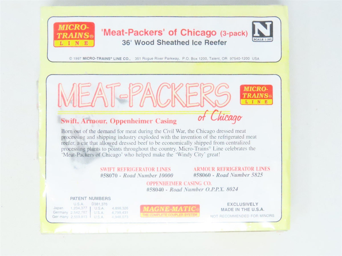 N Scale Micro-Trains MTL #58072 Meat Packers of Chicago 36&#39; Reefer 3-Pack