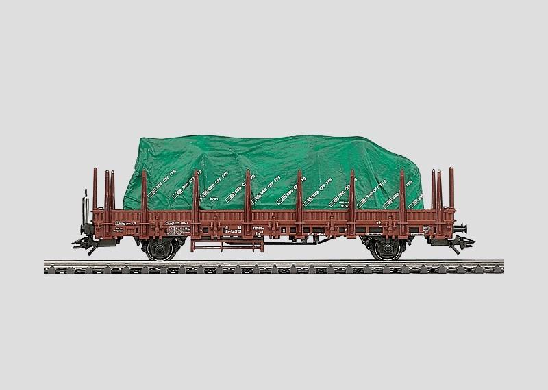 HO Marklin 46942 DB German Flat Car w/Stakes &amp; SBB-CFF Tarp Covered Load #789-9