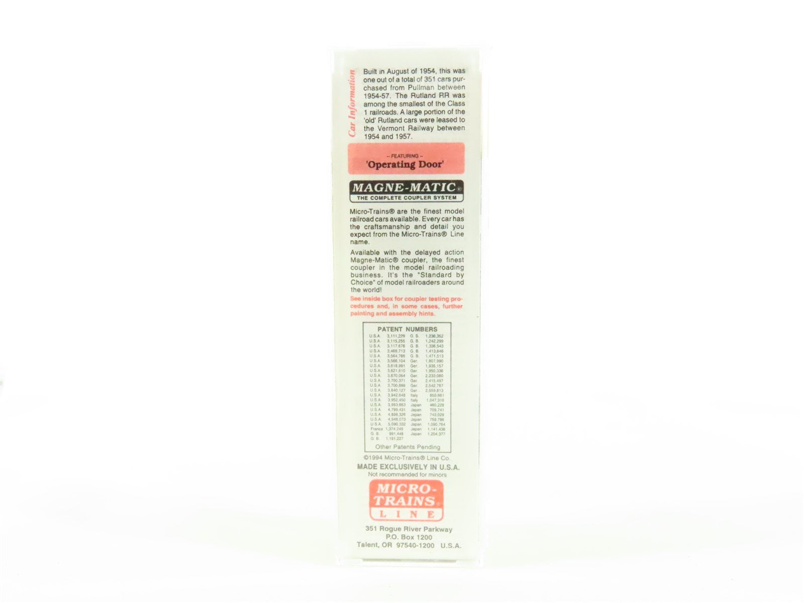 N Scale Micro-Trains MTL 20146 Rutland Green Mt. Gateway 40' Box Car #103