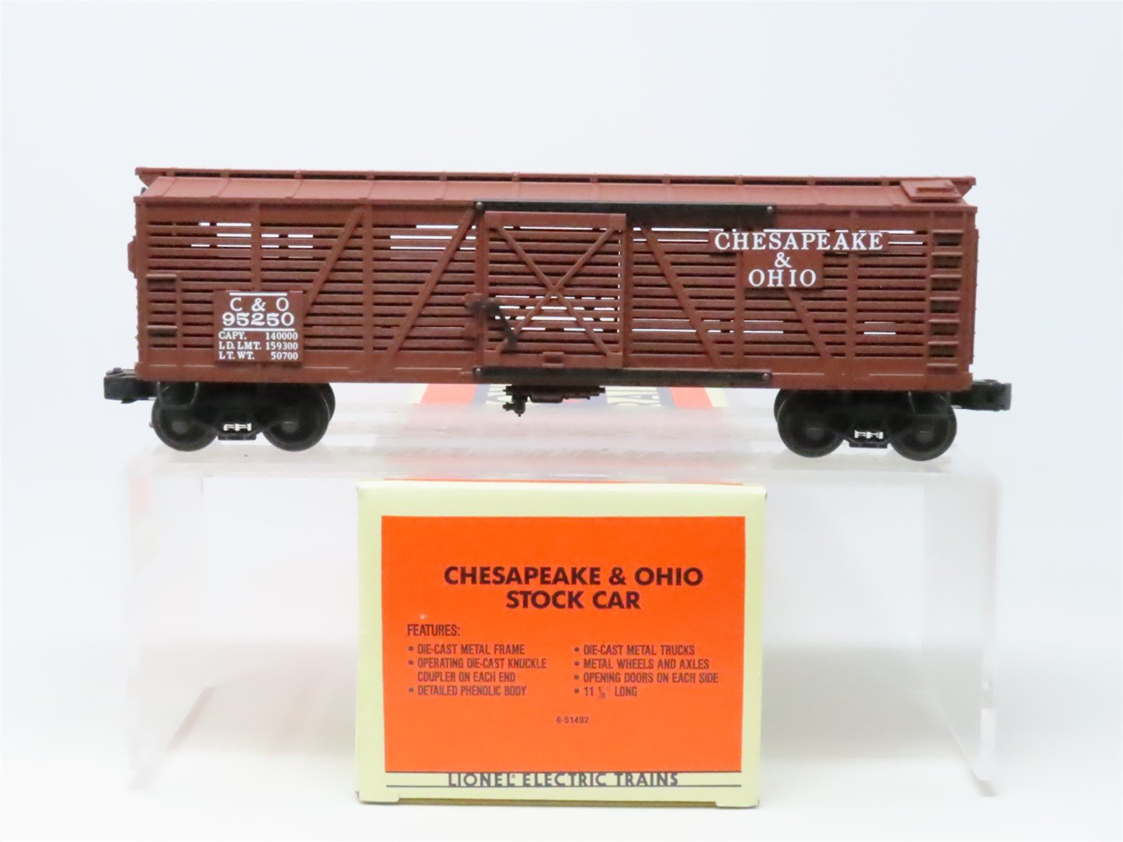 O Gauge 3-Rail Lionel #6-51402 C&O Chesapeake & Ohio Stock Car #95250