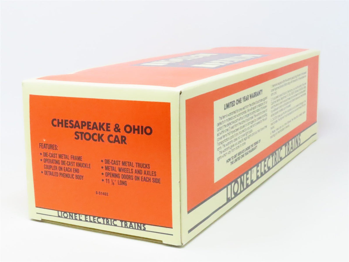 O Gauge 3-Rail Lionel #6-51402 C&amp;O Chesapeake &amp; Ohio Stock Car #95250