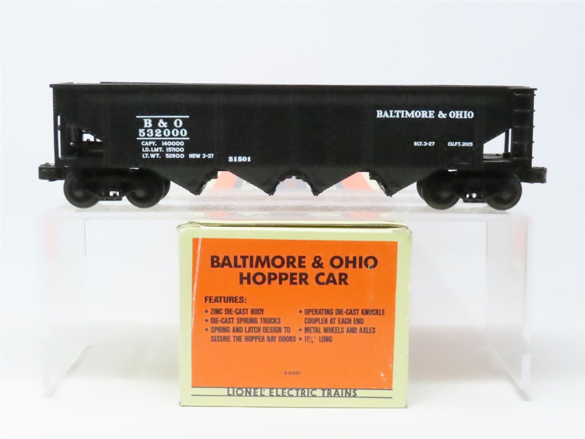 O Gauge 3-Rail Lionel #6-51501 B&amp;O Baltimore &amp; Ohio 4-Bay Open Hopper #532000