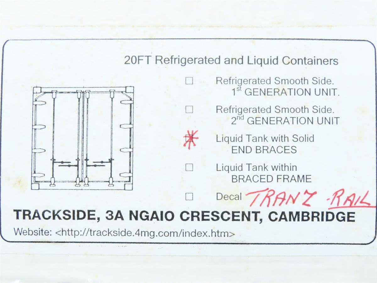 HO Scale Trackside Kit Tranz Link 20&#39; Liquid Tank Container w/ Solid End Braces