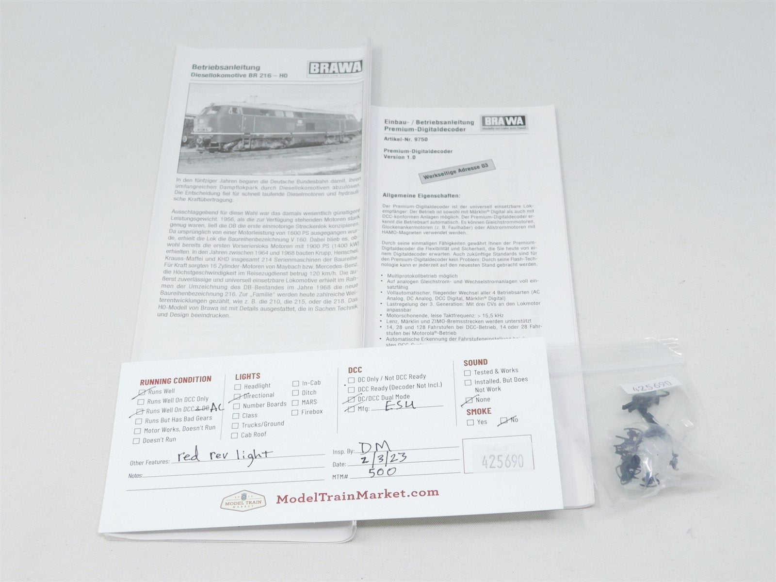 HO Scale 3-Rail BRAWA 41123 DB German Federal Class V160 Diesel #072 w/DCC