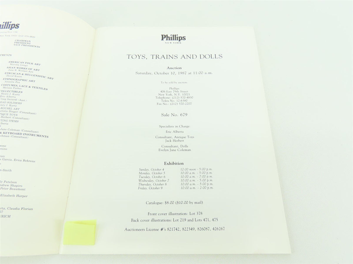 Toys, Trains and Dolls Oct. 10, 1987 by Phillips ©1987 SC Book