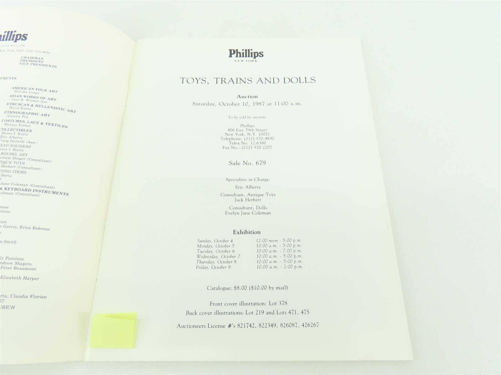 Toys, Trains and Dolls Oct. 10, 1987 by Phillips ©1987 SC Book
