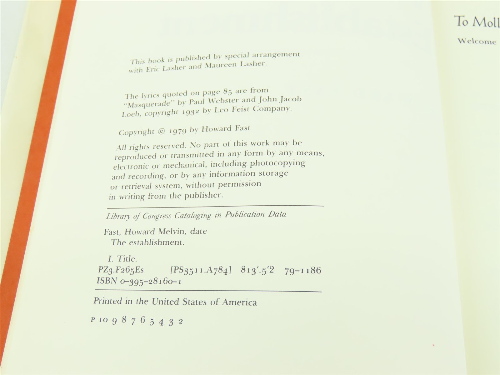 The Establishment by Howard Fast ©1979 HC Book