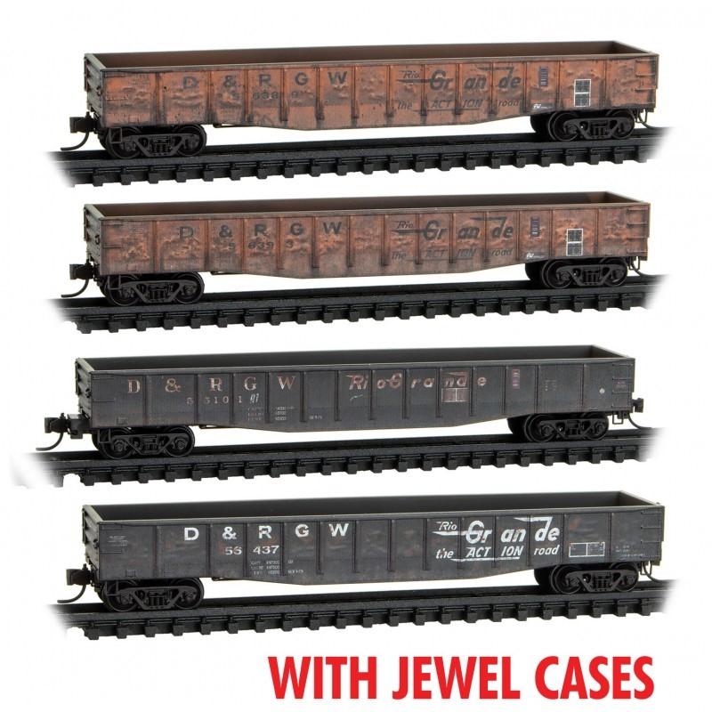 N Micro-Trains MTL 98305036 D&amp;RGW Rio Grande 50&#39; Gondola Set 4-Pack - Weathered