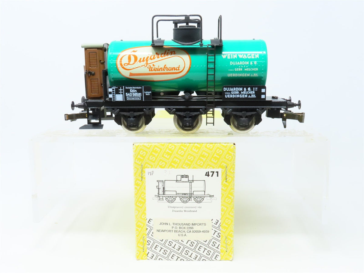 O Gauge 3-Rail ETS #471 Tin Plate Dujardin Weinbrand Tank Car w/ Brakeman&#39;s Cab