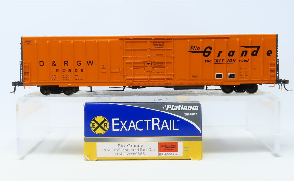 HO ExactRail Platinum EP-80512-4 D&amp;RGW Rio Grande 62&#39; Insulated Box Car #50856